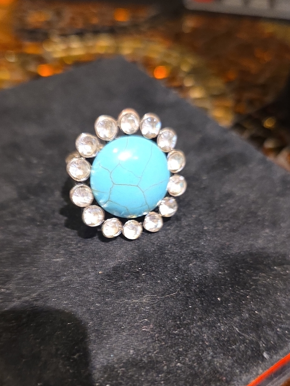 Source Unknown Turquoise and Clear Crystal Halo Ring - Women Jewelry